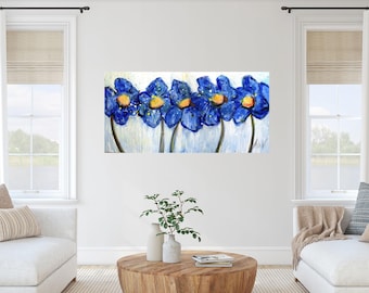 Original Painting, Contemporary Art, Blue Poppies, Modern Abstract Floral Canvas, Colorful Artwork, Flowers Impressionism Oil
