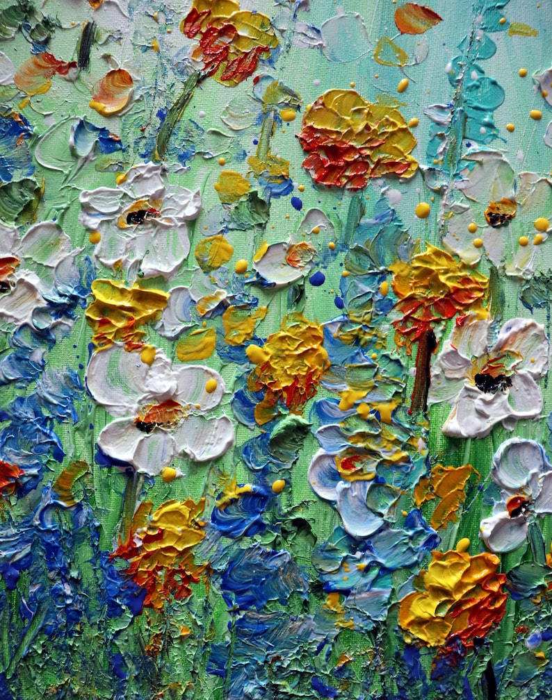 Summer Colors Daisy Wildflowers and Butterflies Impasto Oil Original Painting Art by Luiza Vizoli image 8