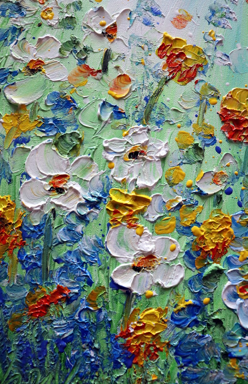 Summer Colors Daisy Wildflowers and Butterflies Impasto Oil Original Painting Art by Luiza Vizoli image 7