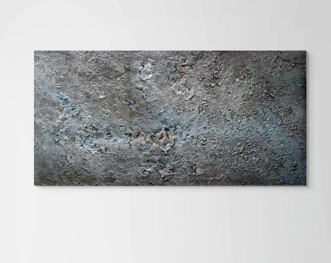 Textured Abstract Painting, Minimalist, Raw Silver Organic Materials, Sculptural Wall Art