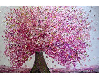 CHERRY SAKURA Pink Blossom Impasto Oil Abstract Painting Original Art Spring