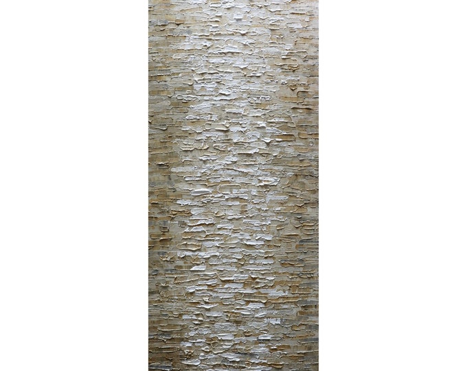 MISTY Sand and Water Rich Impasto oil Painting Beige Cream Gray White Neutral Colors Art by Luiza Vizoli, Tall Narrow Vertical Canvas