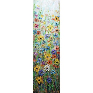 Forget Me Not Cornflower Wildflowers Black-Eyed Susan Daisy Prairie Flowers Tall Vertical Art ORIGINAL Painting for staircase,  entryway