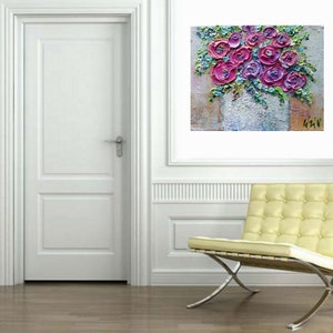 Original Ranunculus Flowers Pink Lavender Purple Fuchsia Colors Impasto Oil Canvas Art by Luiza Vizoli image 5