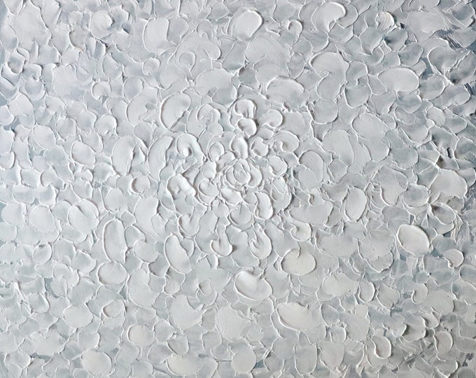 Each Petal is Unique: Textured White Flower Painting in Abstract Expressionism Style