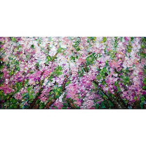 Lilacs in Bloom Oil Painting: Abstract Impressionist Spring Art by Luiza Vizoli (48x24)