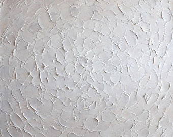 ABSTRACT White Off-White FLOWER Original Modern Palette Knife Painting on Gallery Canvas by Luiza Vizoli