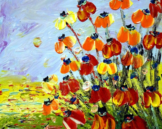 CUSTOM Small Canvas Abstract Original Oil Painting  Flowers Modern Impasto Art WILDFLOWERS  by Luiza Vizoli 4x4, 6x6, 8x8
