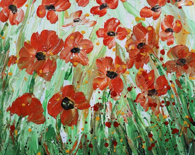 Impasto Floral Art 20x20 | Orange Poppy Painting