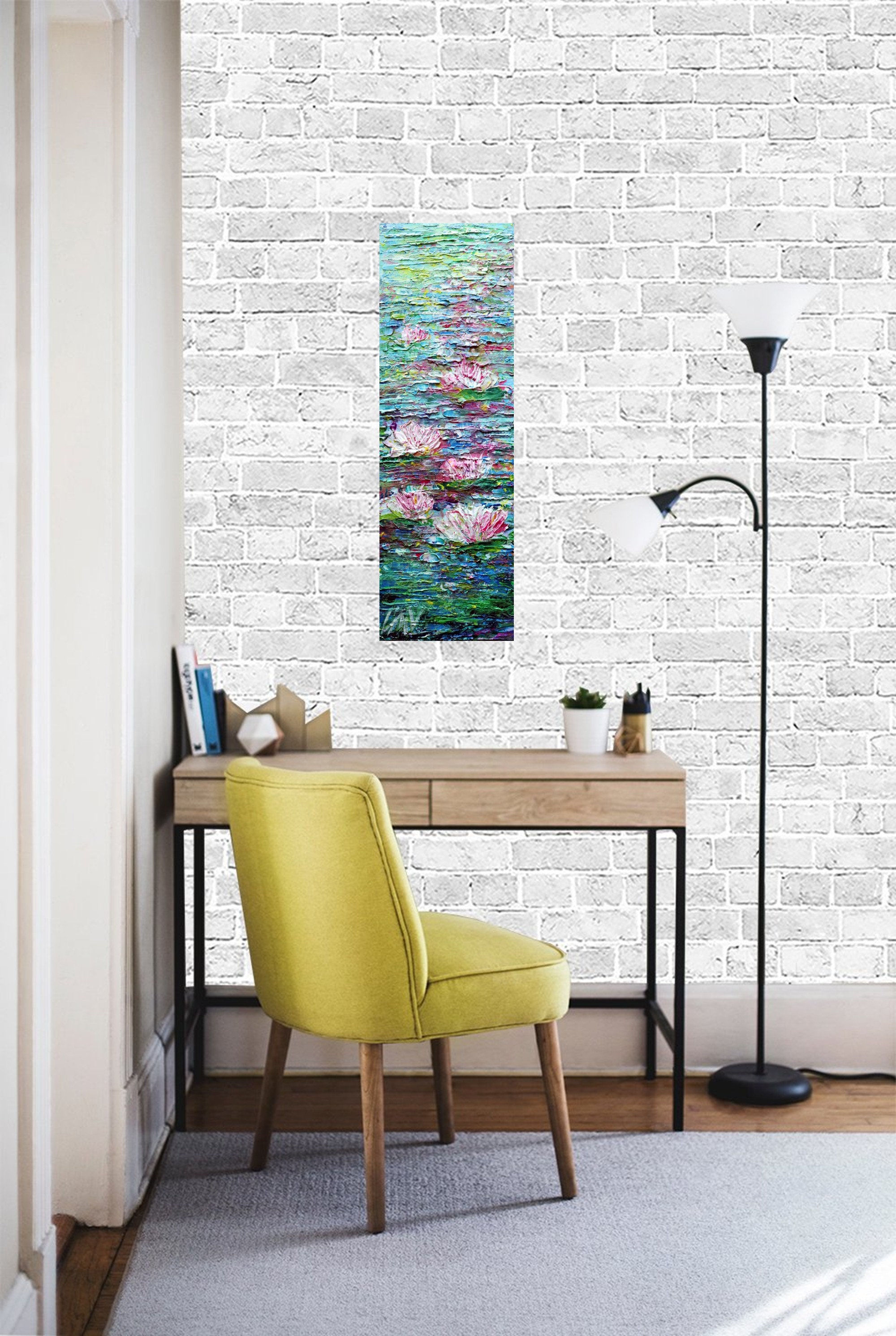Water Lily Tall vertical wall art ORIGINAL PAINTING canvas abstract ...