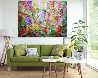 Custom Vineyard Abstract Painting, Colorful Grapes Wall Art, Large Impressionist Wine Country Canvas by Luiza Vizoli