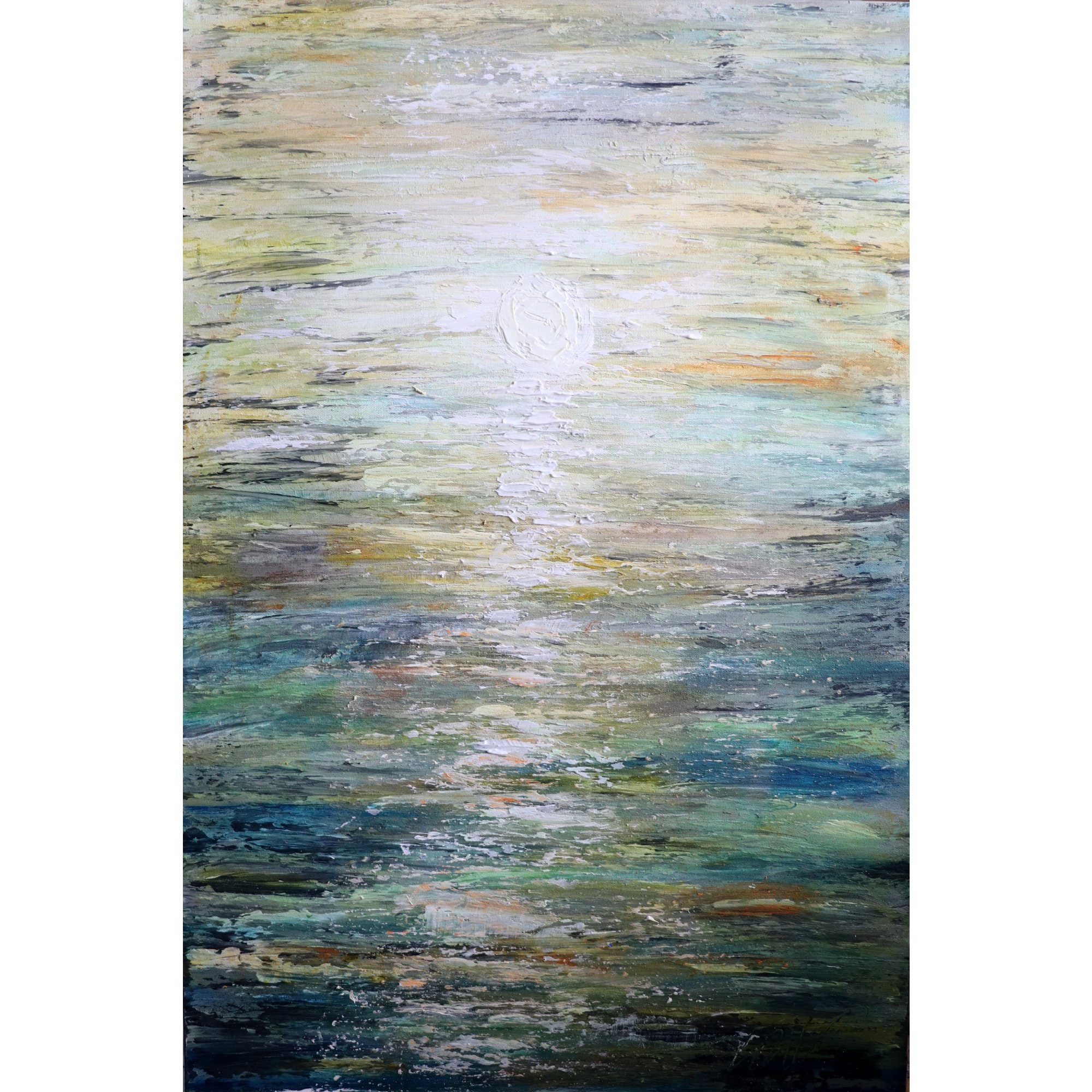 Relaxing Moon Set Over Ocean Beach Original Painting Seascape At Night Ocean Night Painting Art By Luiza Vizoli