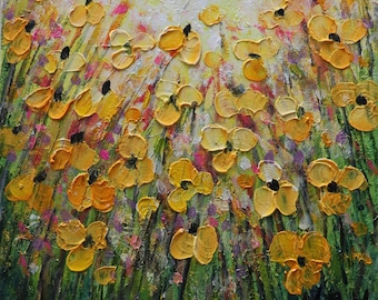 Golden Wildflowers – Original Textured Oil Painting