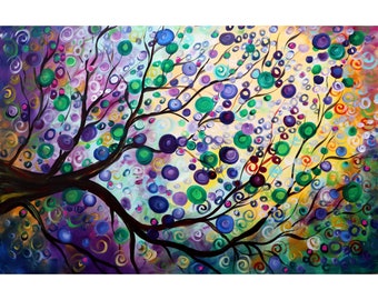 Lilacs in Bloom 60x36, 60x40 PURPLE RAIN Original Painting Extra Large Canvas Whimsical Modern Colorful Spring  Art by Luiza Vizoli