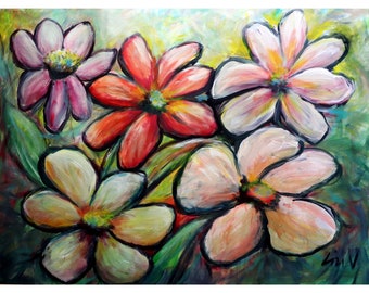 Hawaii Flowers Tropical Floral Extra Large Original Painting Colorful Floral Artwork 48x36 Canvas ready to ship