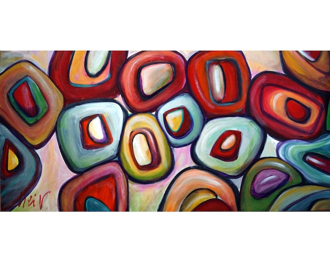 Original Circles Abstract Inspired by  Kandinsky Modern Contemporary geometric forms shapes HAPPY FRIENDS Painting by Luiza Vizoli