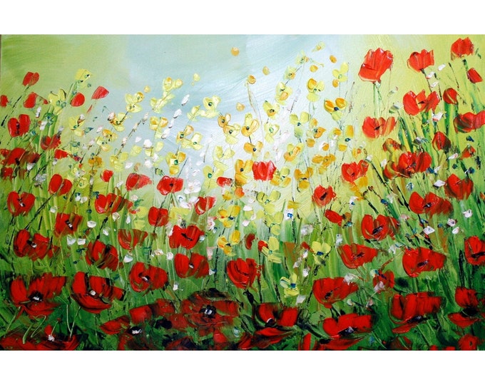 WILDFLOWERS  Original Modern Abstract Floral Landscape Palette Knife Impasto Oil Painting by Luiza Vizoli