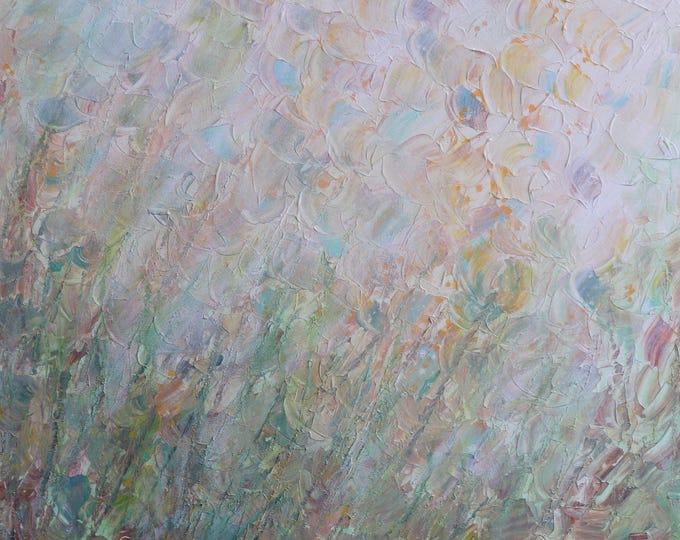 Textured Abstract Painting, Soft Floral Wall Art, Blush Green Original Canvas Art