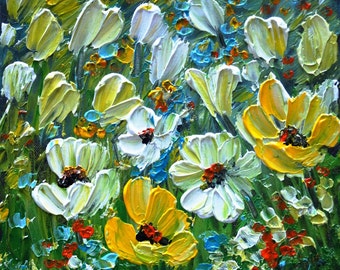 FLOWERS Oil Painting 48x48 Original Impasto Art LARGE UPSCALE Artwork by Luiza Vizoli