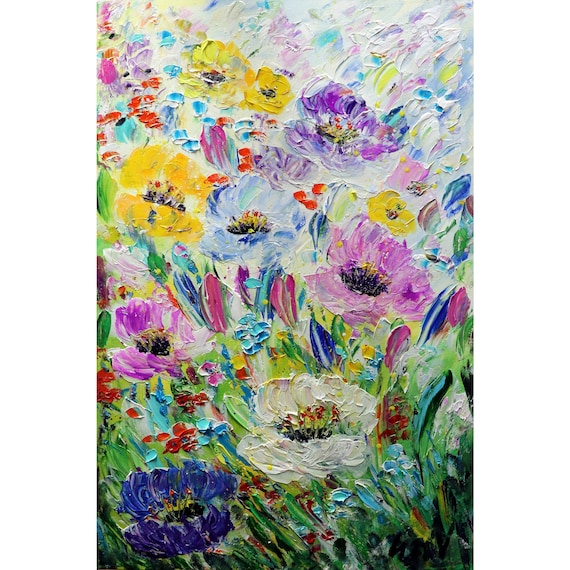 Summer Flowers Impasto Painting: Original Floral Art, 24x36 - Etsy