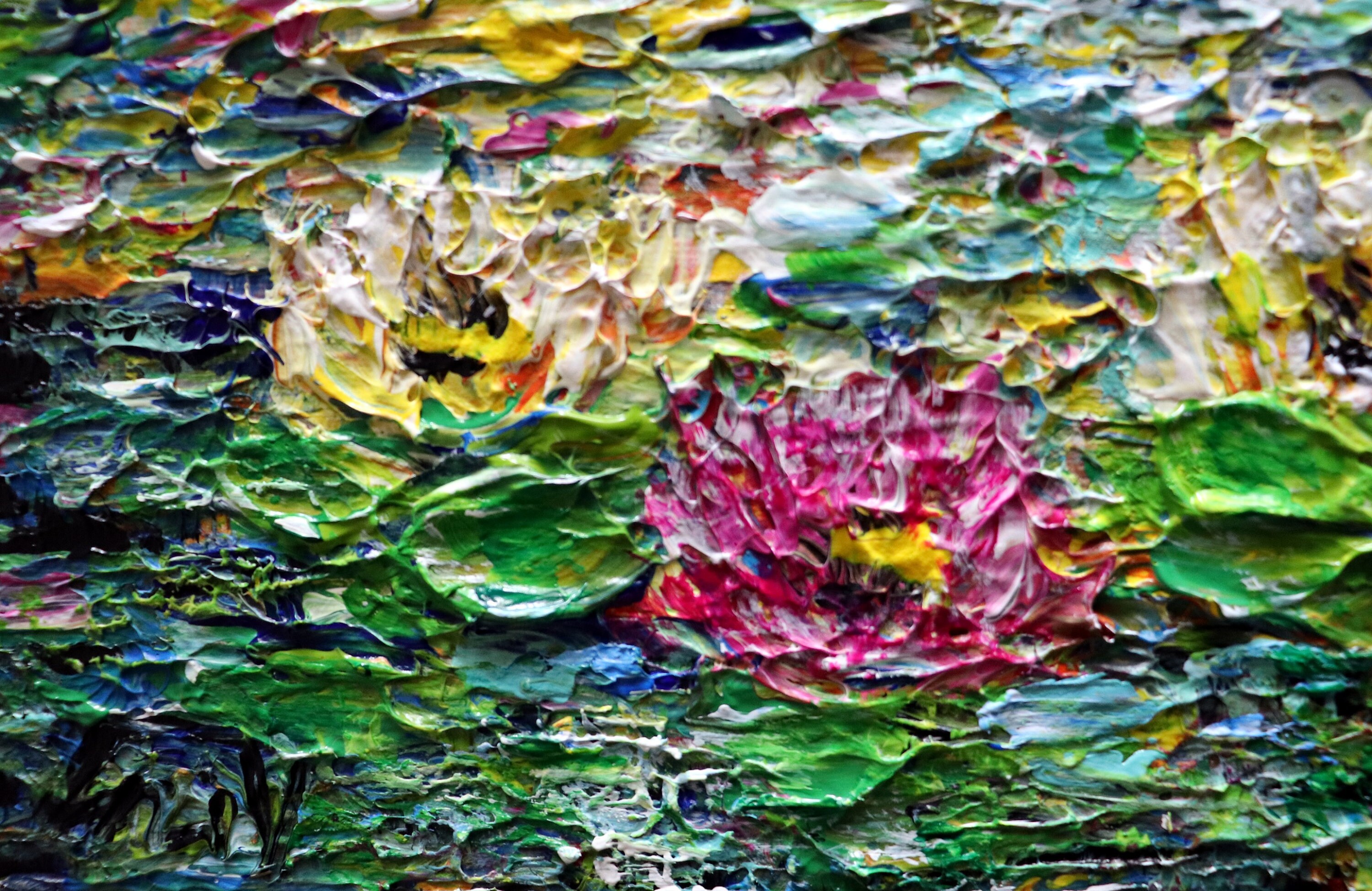 Water Flowers ABSTRACT Water Lilies Impasto oil Painting on Canvas