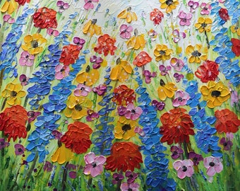 Flowers Original Painting, Minnesota Wildflowers Spring Painting  , Lupine, Poppies, Coneflowers Black-Eyed Susan