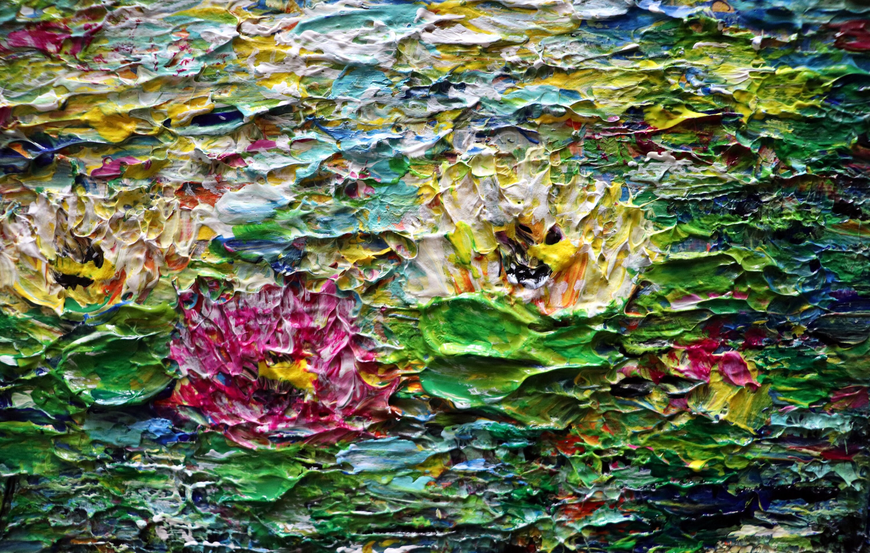 Water Flowers ABSTRACT Water Lilies Impasto oil Painting on Canvas
