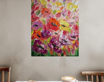 Original Floral Painting 16x20, Petals in Celebration, Colorful Textured Flower Wall Art