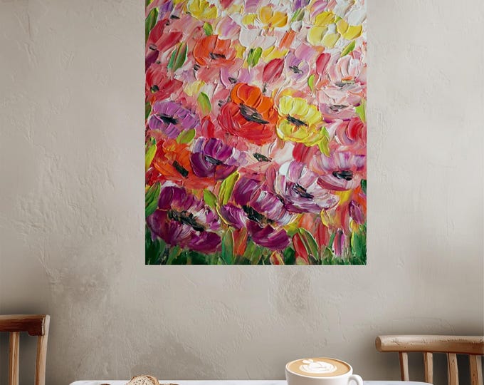 Original Floral Painting 16x20, Petals in Celebration, Colorful Textured Flower Wall Art