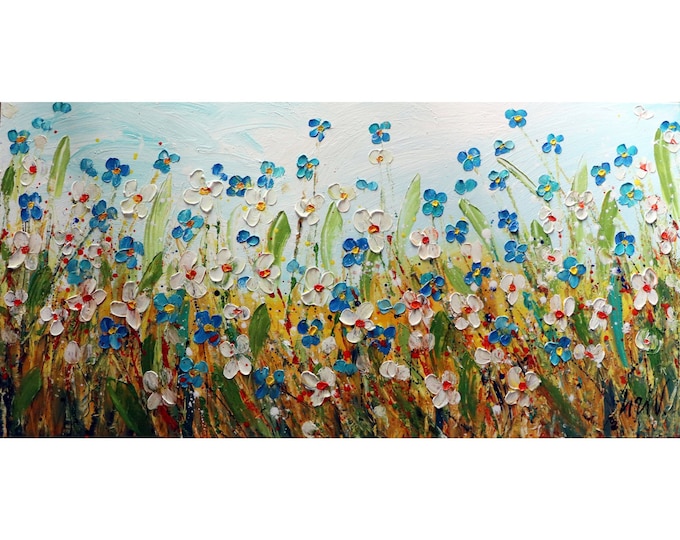 Forget Me Not DAISIES WILDFLOWERS Large ORIGINAL Painting Lost in the Flowers Field Living Room Art Original Handmade