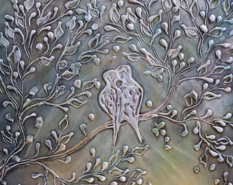 Organic Modern Love Birds Painting 20x20 Textured Romantic Wall Decor
