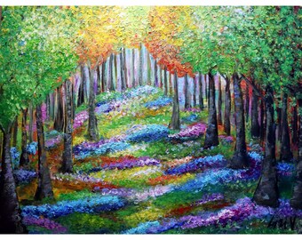 Extra Large Painting Original Modern Artwork Impasto Textured Colorful Landscape MAY FLOWERS in BLOOM Art by Luiza Vizoli