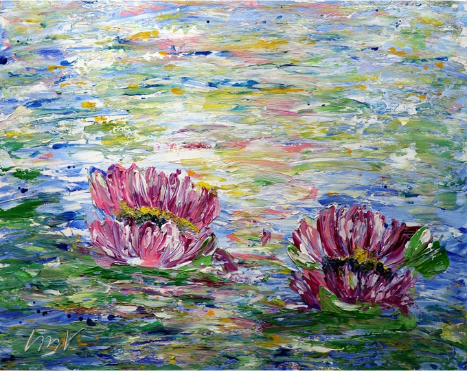 Water Lilies Original Oil Painting Variation Water Colors Abstract Art on Canvas  Ready to Ship