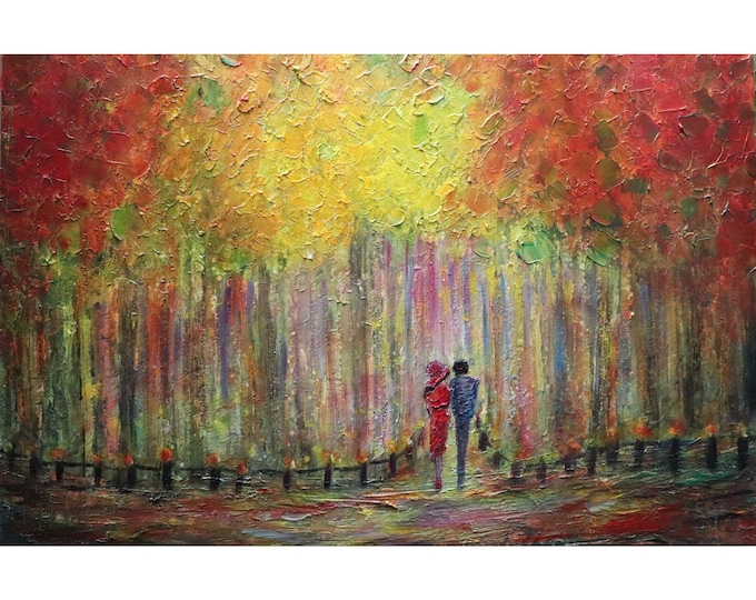 Fall Park ROMANTIC Vienna Original Oil Painting Art Romance Modern Impressionist