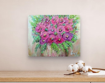 Pink Blush Floral Bouquet Painting 10x8 Original Textured Art