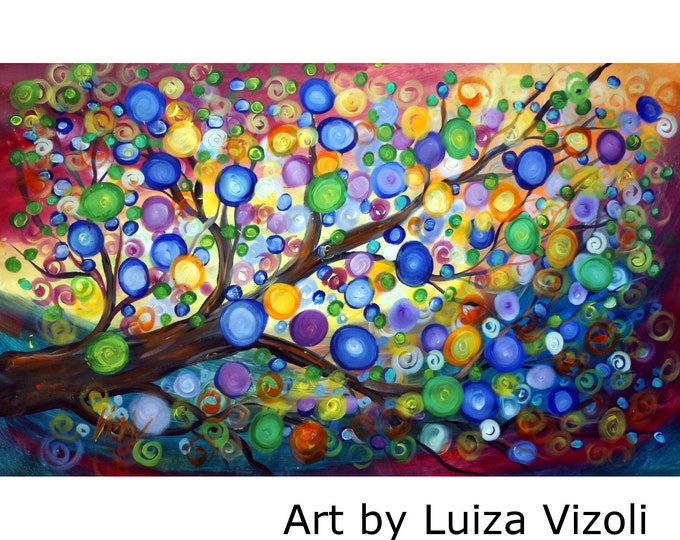XXL Tree ORIGINAL Extra Large Art Painting Modern Large Colorful Tree Landscape Whimsical Art on HUGE Canvas 60x36, 72x36