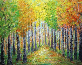 Signed Original Oil Painting: 24x20 Autumn Forest, Impasto Texture