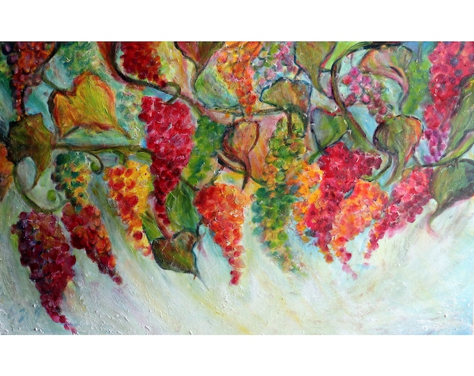 Sunset Vineyard Sun Kissed Grapes Colorful Textured Original Painting Large Canvas 48x30 Art by Luiza Vizoli, ready to ship