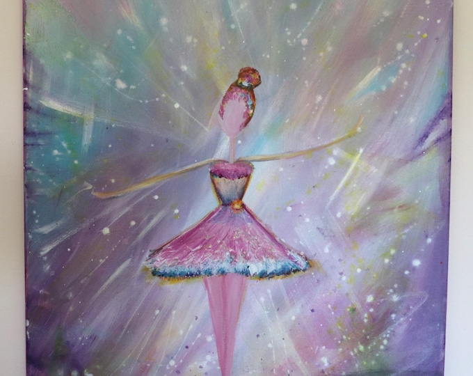 Original Whimsical Ballerina Painting, Acrylic on Canvas, 16x20 Wall Art