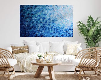 Extra Large Blue Abstract Painting 60x36 Original Ocean Deep Water Sky Modern Wall Art
