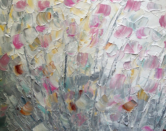 Soft Touch Gray Pink White Cream Petals in the Wind Original Painting Abstract Modern Art