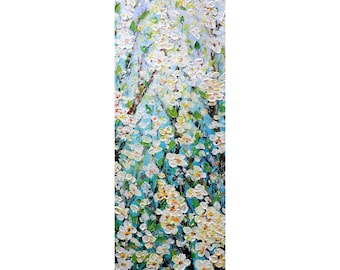 Apple Branches Artwork Blossom Spring Clear Sky Tall vertical wall art ORIGINAL Painting canvas abstract, Long Narrow wall decor staircase