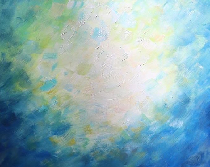 Blue Green Abstract Painting, Large Textured Original Art, Serene Coastal Wall Art