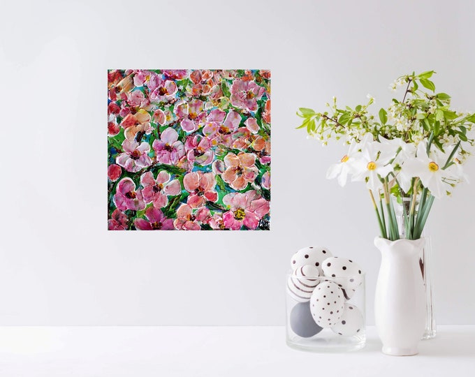 Spring's Blossom: Original Oil and Acrylic Painting of Cherry Flowers on Blue Sky