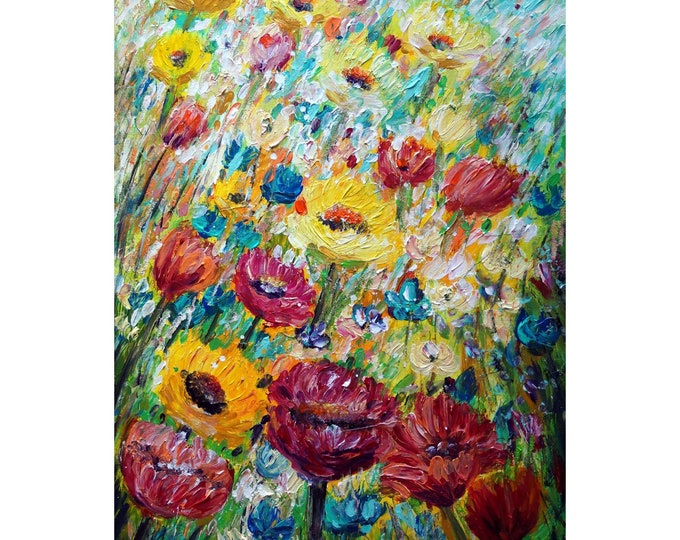 SUMMER BLOOM Oil Painting Flowers Sun kissed Butterflies  Art of Nature Botanical Floral Art by Luiza Vizoli