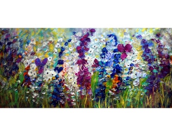 Summer Mist Flowers Garden Abstract Original Painting on Canvas Oil Impasto Modern Artwork Large Canvas Art by Luiza Vizoli