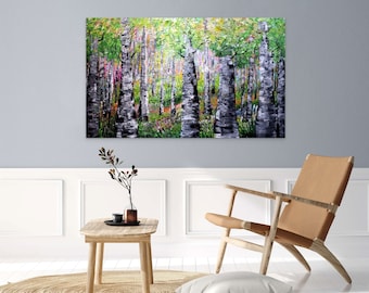 Original Aspen Tree Painting 40x24 | Nature Wall Art