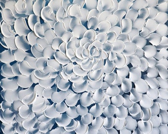 White Blue Abstract Flowers Painting Each Petal is Unique , Original Textured Painting