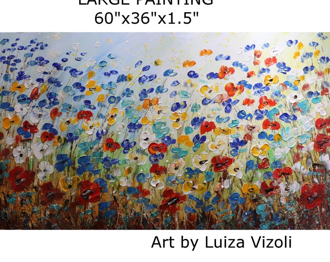 Extra Large Painting MAY FLOWERS Spring Prairie Original Modern Artwork Impasto Textured Colorful Art Luiza Vizoli multiple dimensions