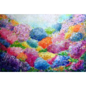 Summer Symphony Hydrangea Haven Colorful Flowers Oil Impasto Original Painting Large Canvas